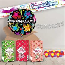 Congratulations Gifts Sweets, Balloon in a Box & Decorations (Stars)
