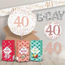 40th Birthday in a Box Package includes Sweets, Rose Gold Balloon and Decorations