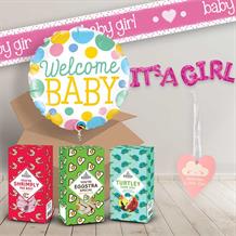 Welcome New Baby Girl Gifts Sweets, Balloon in a Box & Decorations