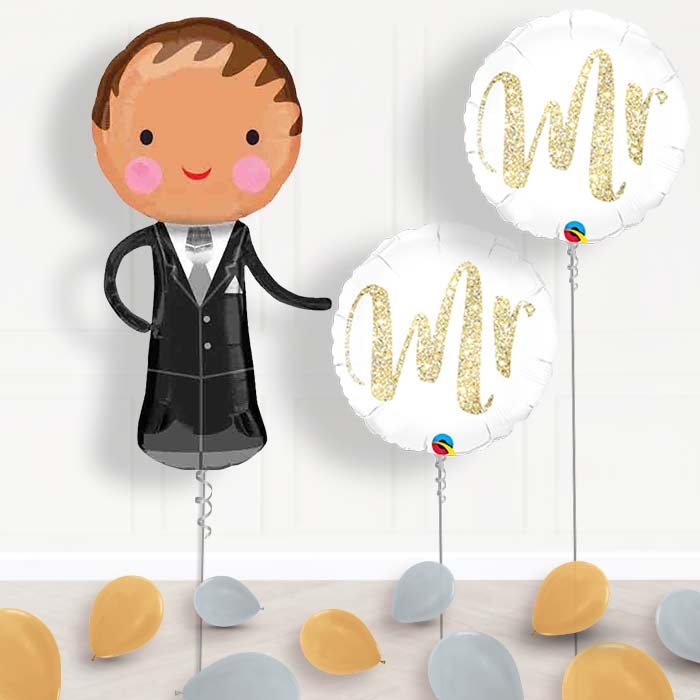 Inflated Groom Wedding Day Helium Balloon Package in a Box