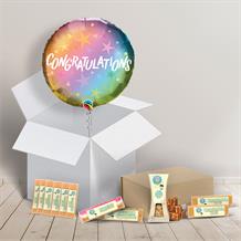 Congratulations Fudge Box and Inflated Helium Balloon Gift Package in Ombre Design