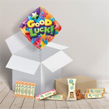Good Luck Fudge Box and Inflated Helium Balloon Gift Package in Stars Design