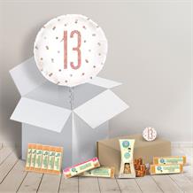 13th Birthday Gift Fudge & Balloon in a Box (Rose Gold) | Party Save Smile