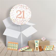 21st Birthday Fudge Box and Inflated Helium Balloon Gift Package in Rose Gold