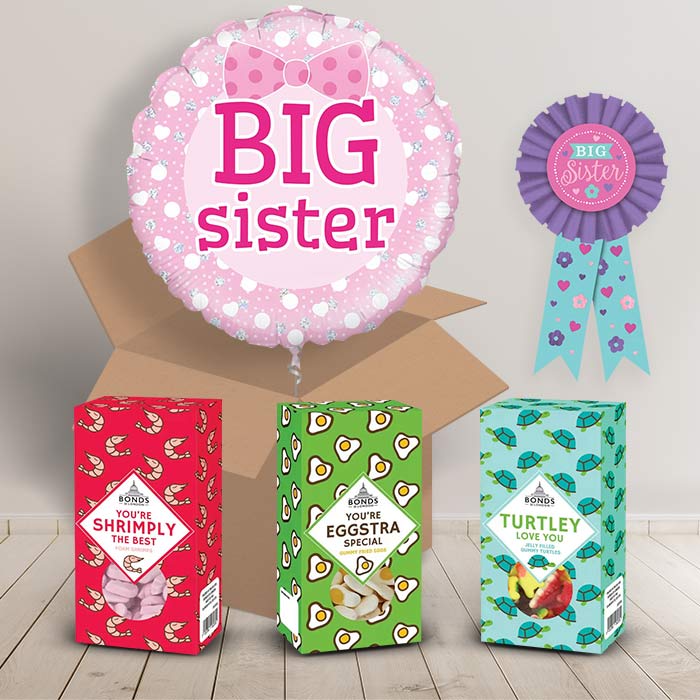 Big Sister Sweet Box and Inflated Helium Balloon Gift Package