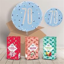 70th Birthday Gift Sweets & Balloon in a Box (Blue) | Party Save Smile