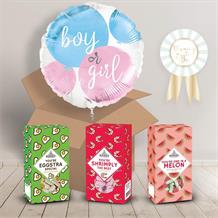 Gender Reveal Sweet Box and Inflated Helium Balloon Gift Package in Boy or Girl Design