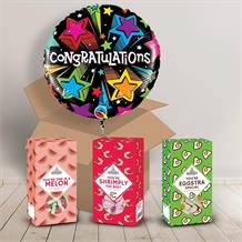 Congratulations Sweet Box and Inflated Helium Balloon Gift Package in Stars Design