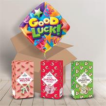 Good Luck Sweet Box and Inflated Helium Balloon Gift Package in Stars Design