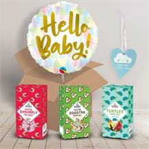 Hello Baby Boy Sweet Box and Inflated Helium Balloon Gift Package