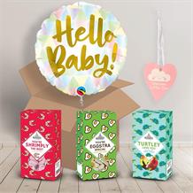 Hello Baby Girl Sweet Box and Inflated Helium Balloon Gift Package