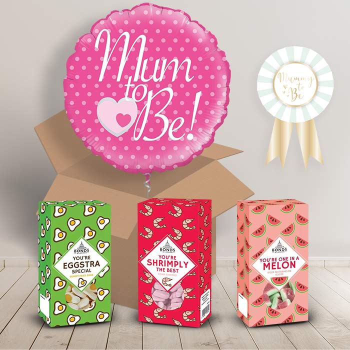 Mum to Be Sweet Box and Inflated Helium Balloon Gift Package in Pink