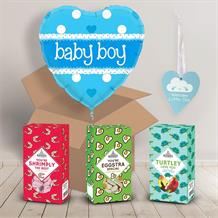 Baby Boy Sweet Box and Inflated Helium Balloon Gift Package