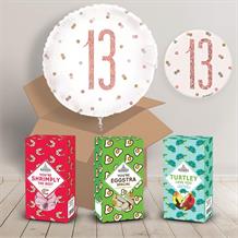 13th Birthday Sweet Box and Inflated Helium Balloon Gift Package in Rose Gold