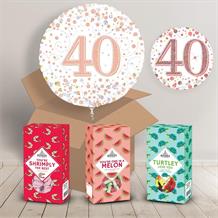 40th Birthday Sweet Box and Inflated Helium Balloon Gift Package in Rose Gold