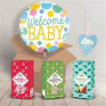 Welcome Baby Boy Sweet Box and Inflated Helium Balloon Gift Package