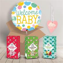 Welcome Baby Girl Sweet Box and Inflated Helium Balloon Gift Package