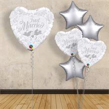 Inflated with Helium Just Married Silver and White Heart | Wedding 18" Foil Balloon-Collect from Store Only