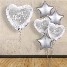 Inflated with Helium Just Married Silver Heart | Wedding 18" Foil Balloon-Collect from Store Only