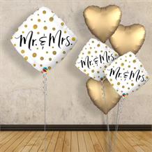 Inflated with Helium Mr and Mrs Gold Dots | Wedding 18" Foil Balloon-Collect from Store Only
