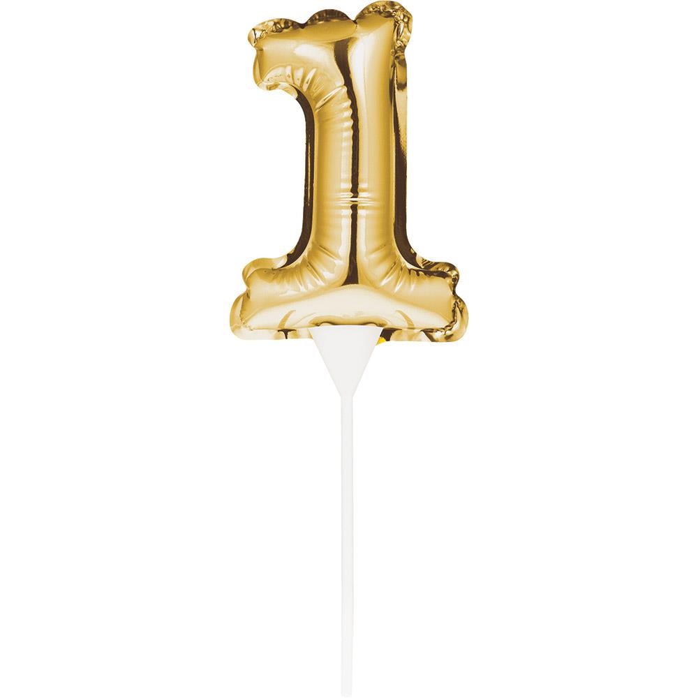 Gold Mini Balloon Number 1 Birthday Cake Topper | Decoration
