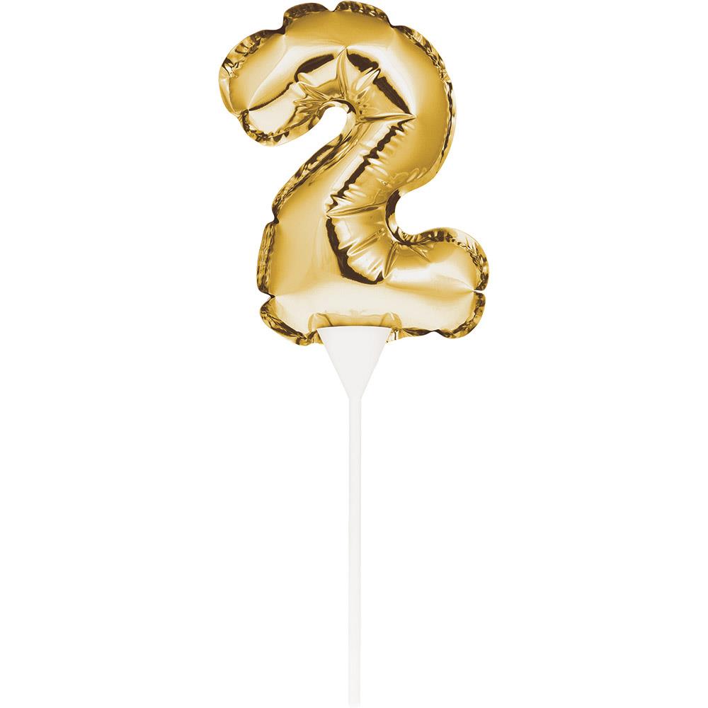 Gold Mini Balloon Number 2 Birthday Cake Topper | Decoration