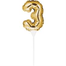 Gold Mini Balloon Number 3 Birthday Cake Topper | Decoration