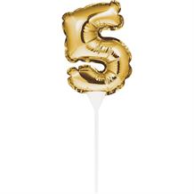 Gold Mini Balloon Number 5 Birthday Cake Topper | Decoration