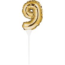 Gold Mini Balloon Number 9 Birthday Cake Topper | Decoration