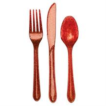 Glitter Red Cutlery Set (Plastic) | Party Save Smile - Buy Now