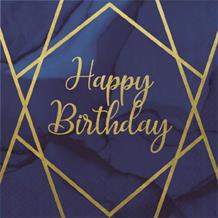 Navy Blue & Gold Geode Happy Birthday Party Napkins | Serviettes