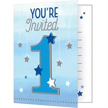 Blue Twinkle Star 1st Birthday Party Invitations | Invites