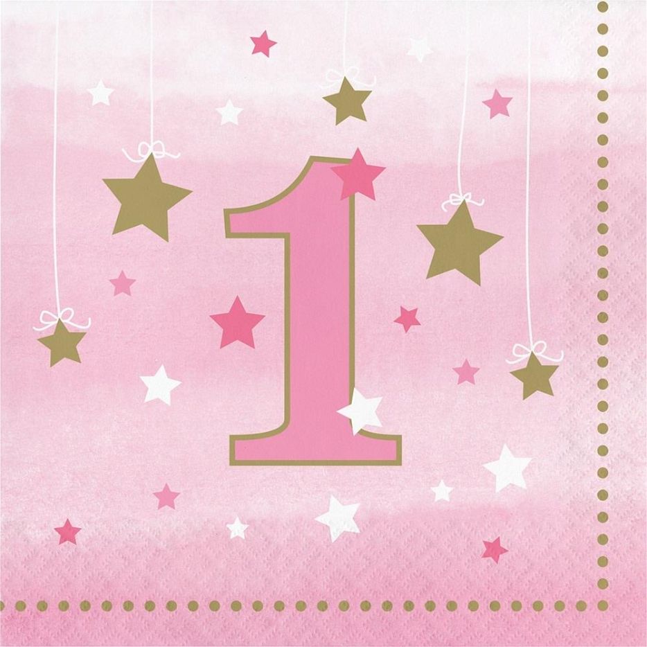 Pink Twinkle Star 1st Birthday Party Napkins | Serviettes