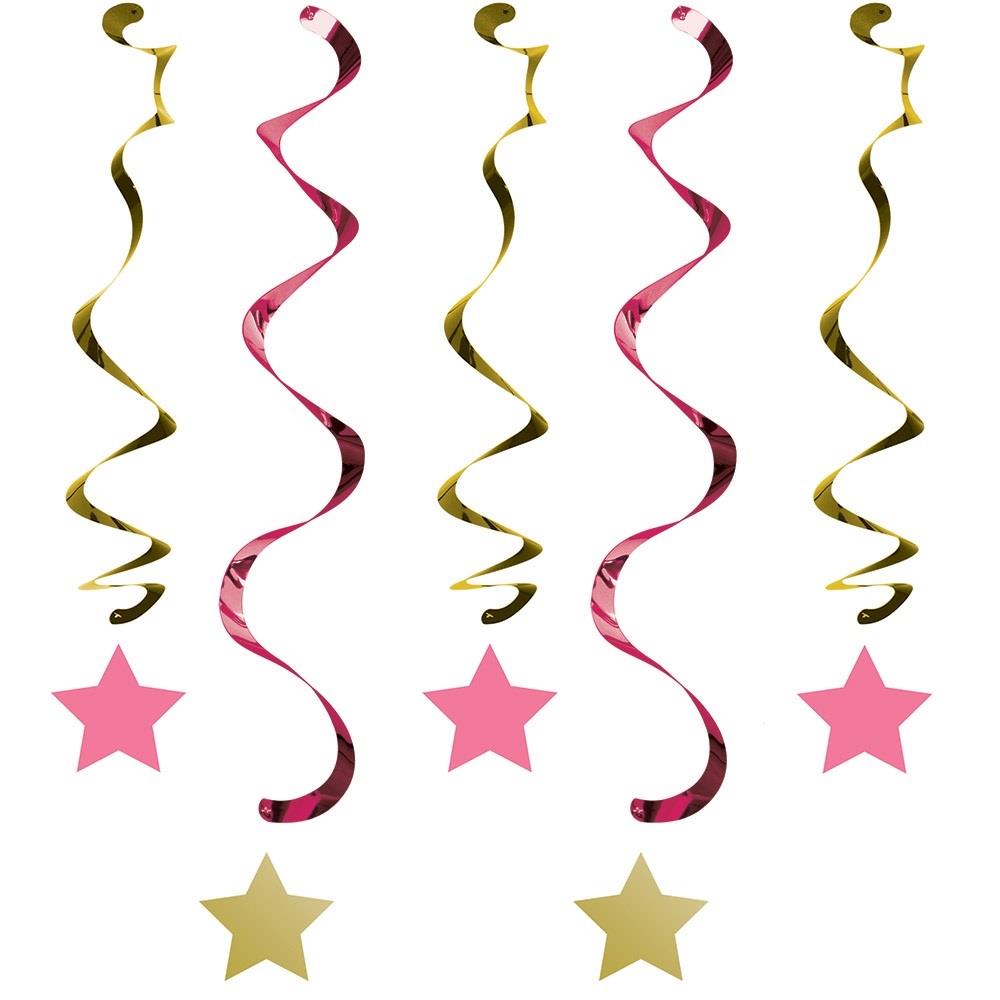 Pink Twinkle Star Hanging Swirl Decorations