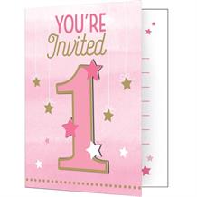 Pink Twinkle Star 1st Birthday Party Invitations | Invites