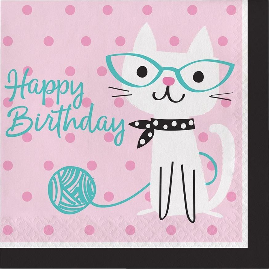 Purrfect Cat Party Happy Birthday Napkins | Serviettes