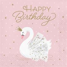 Stylish Swan Happy Birthday Party Napkins | Serviettes