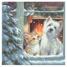 Westie & Kitten at Window Christmas Napkins | Party Save Smile