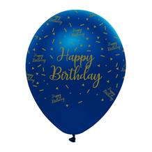 Navy Blue & Gold Geode Happy Birthday 12" Latex Balloon