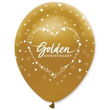 50th Anniversary Balloons Gold Heart (Latex) | Party Save Smile