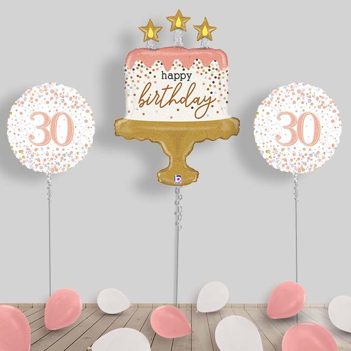 Inflated Rose Gold Confetti Birthday Helium Balloon Package in a Box - Choose your Age.