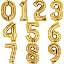 Gold 16" 0-9 Number Shaped Foil Balloon - Air Fill
