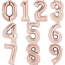 Rose Gold 16" 0-9 Number Shaped Foil Balloon - Air Fill
