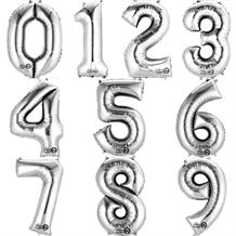Silver 16" 0-9 Number Shaped Foil Balloon - Air Fill