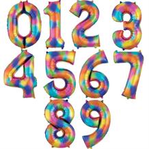 Rainbow Coloured Splash Number 0-9 Shaped Foil | Helium Balloon - Choose your Number(s)