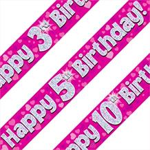 Pink Heart Happy Birthday Age 1-16 Foil Banner - Choose your Age