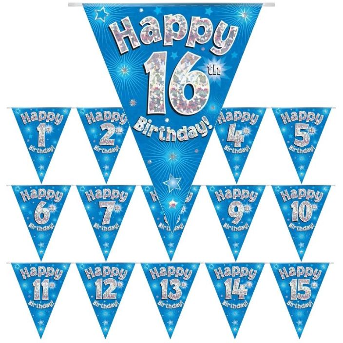Blue Happy Birthday Bunting - Age 1-16 | Party Save Smile