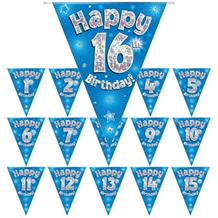Blue Star Happy Birthday Age 1-16 Foil Flag | Bunting Banner - Choose your Age