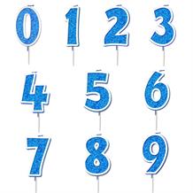 Blue Sparkle Number 0-9 Birthday Cake Candle - Choose your Number(s)