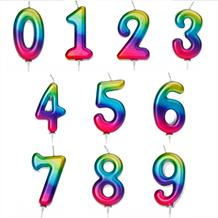 Rainbow Coloured Metallic Number 0-9 Birthday Cake Candle - Choose your Number(s)